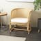 25" x 29" x 28" Light Brown Rattan Woven Rounded Accent Chair with White Fabric Cushion